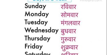 Days Name in Hindi and English